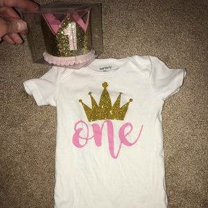 One year old birthday girl onesie and crown